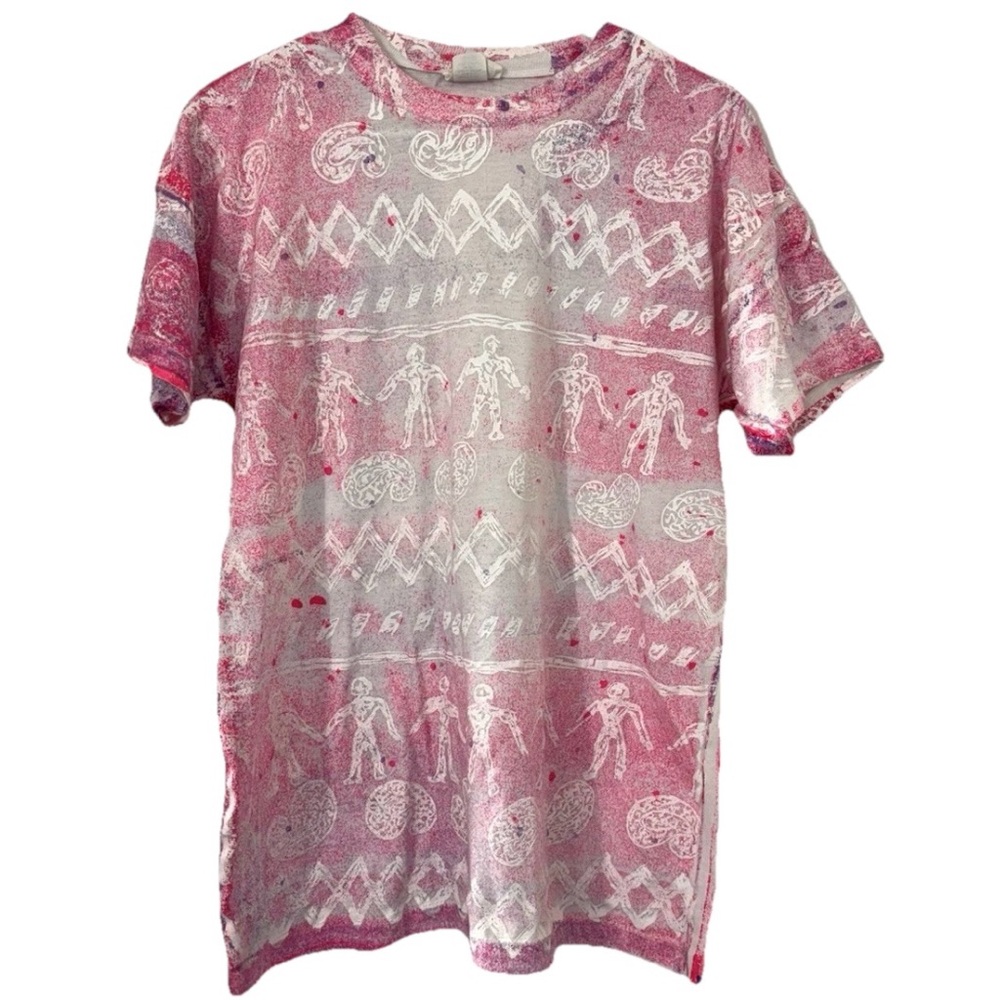 Vintage RARE Neon Pink & Purple Splatterpaint 80s Surf T-Shirt Women Size Medium